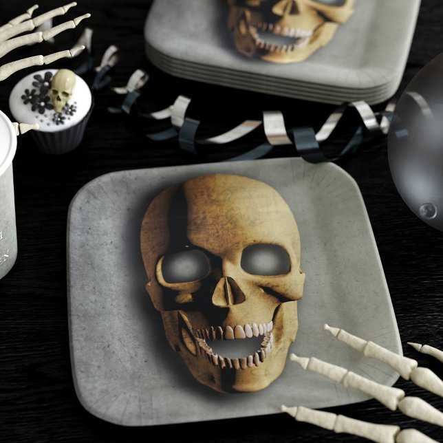 Plato De Papel Espectacular fiesta de Halloween (Nothing spooky to see here. Just a skull paper plate for your Halloween party)