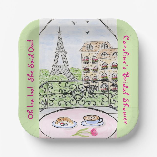Plato De Papel Espectacular Paris Torre Eiffel Torre BRIDAL DUCHA (Anverso)
