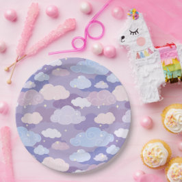 Plato De Papel Espectacular patrón de nubes pasteles y estrellas