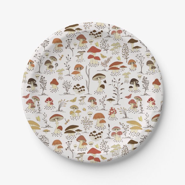 Plato De Papel Espectáculo caprichoso de los hongos de Woodland (Anverso)