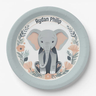 Plato De Papel Espectáculo caprichoso y elefante de bebé gris