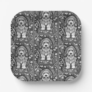 Plato De Papel Espectáculo de perro agobiante morado negro y blan