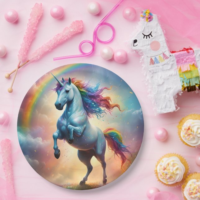 Plato De Papel Espectro Celestial: El Arco del Unicornio Arcoíris (Fiesta)