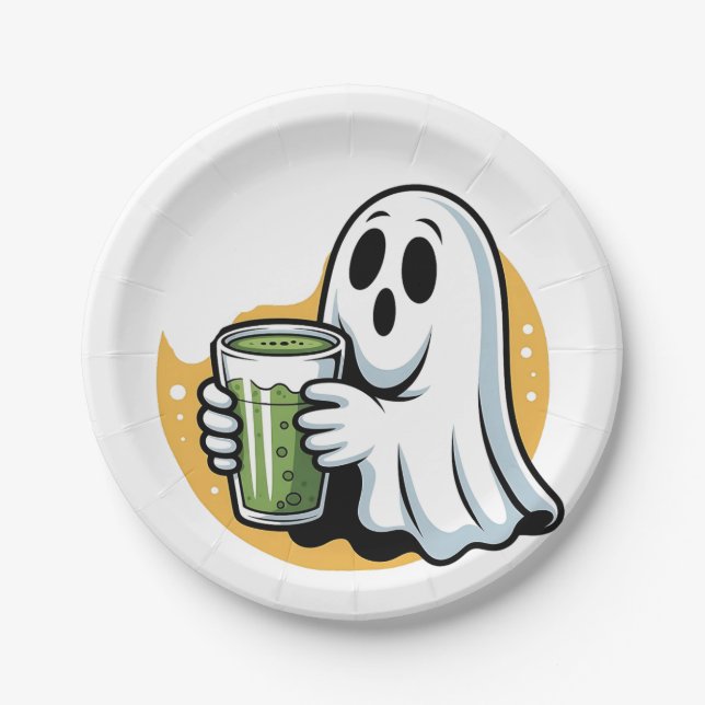 Plato De Papel Espeluznante Beber Matcha Halloween (Anverso)