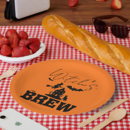 Plato De Papel Espeluznante casa embrujada y silueta de brujas |