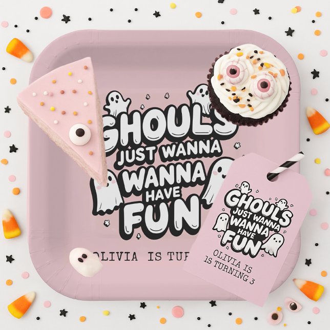 Plato De Papel Espeluznante Fantasma Halloween Cumpleaños Pink (Subido por el creador)