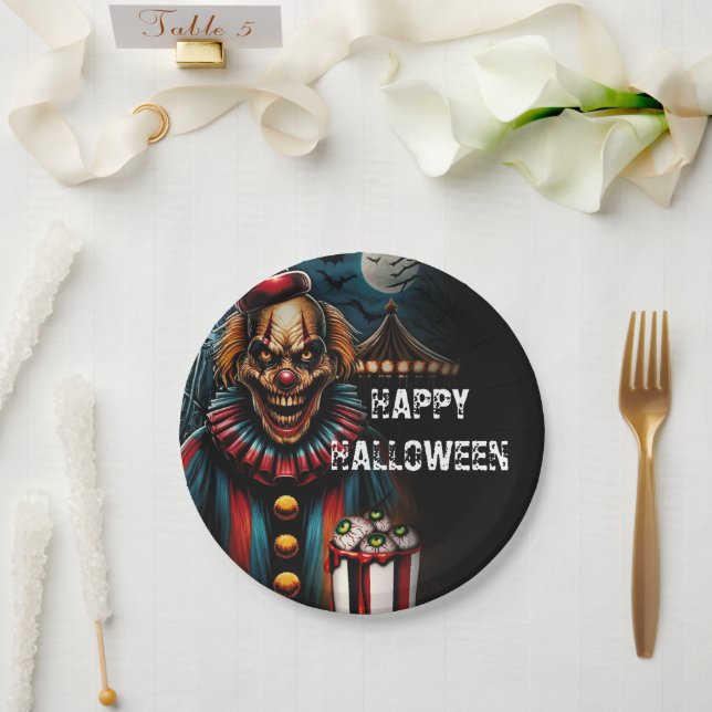 Plato De Papel Espeluznante fiesta de halloween del payaso del ca (Boda)