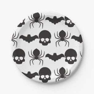 Plato De Papel Espeluznante Halloween - Calavera, araña y murciél