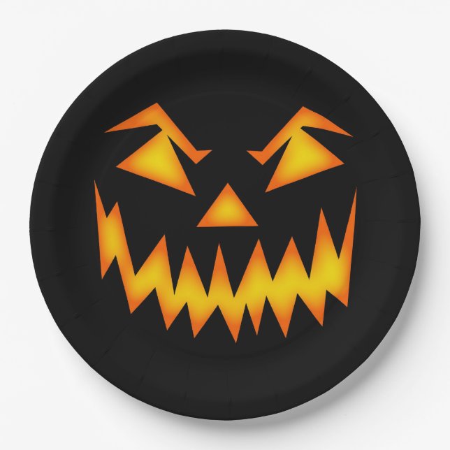 Plato De Papel Espeluznante Jack'o'Lantern Face Black Halloween (Anverso)