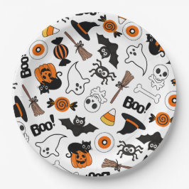 Plato De Papel Espeluznante Partido Halloween Negro Y Naranja