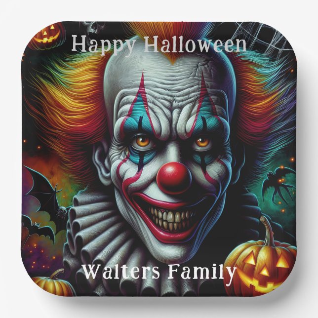 Plato De Papel Espeluznante payaso con fiesta de Halloween person (Anverso)