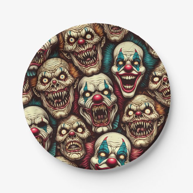 Plato De Papel Espeluznante Payaso Zombie Halloween (Anverso)