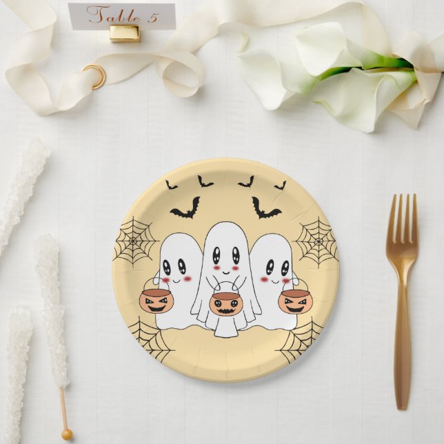 Plato De Papel Espeluznante Personalizado de Kawaii Fantasma Hall (Boda)