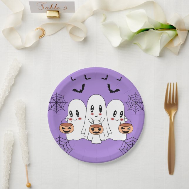 Plato De Papel Espeluznante Personalizado de Kawaii Fantasma Hall (Boda)