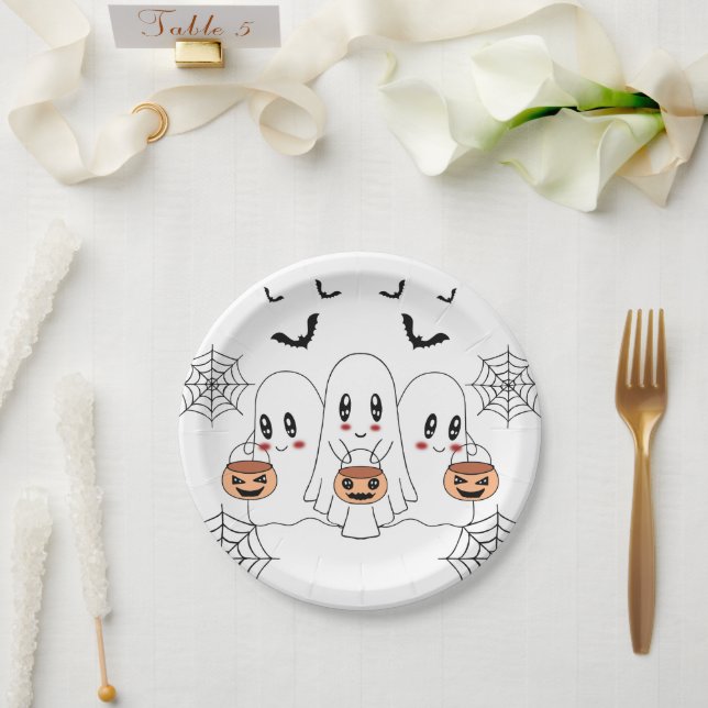 Plato De Papel Espeluznante Personalizado de Kawaii Fantasma Hall (Boda)