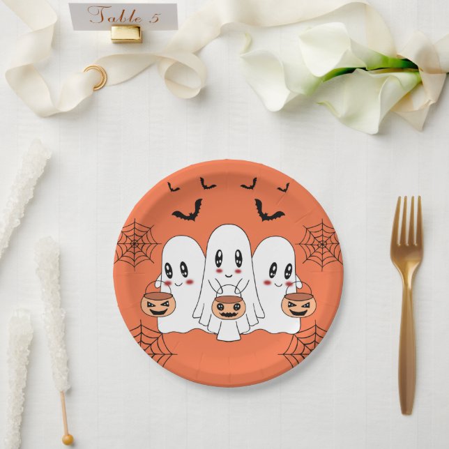 Plato De Papel Espeluznante Personalizado de Kawaii Fantasma Hall (Boda)