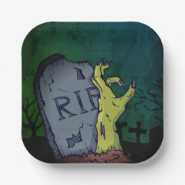 Plato De Papel Espeluznante Scary Zombie Hand Grave Party Hallowe