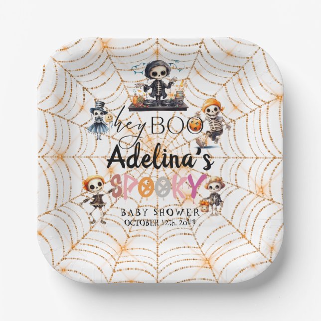 Plato De Papel Espeluznantes esqueletos de boo de Halloween disfr (Anverso)