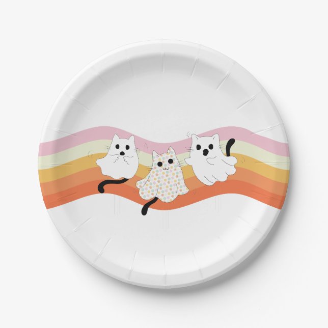Plato De Papel Espeluznantes Vibes Retro Halloween Fantasma Cumpl (Anverso)