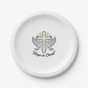 Plato De Papel Esperanza en Cristo Paloma Cruz Diseño Cristiano V