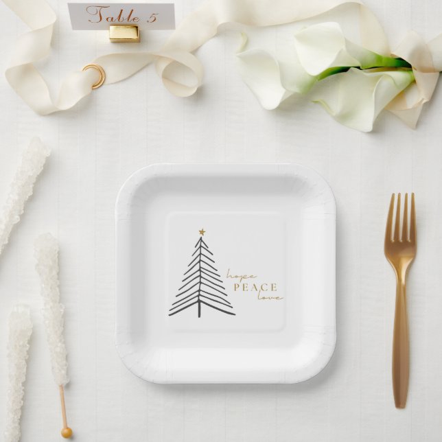 Plato De Papel espero que la paz ame. Placas de papel de vacacion (Boda)