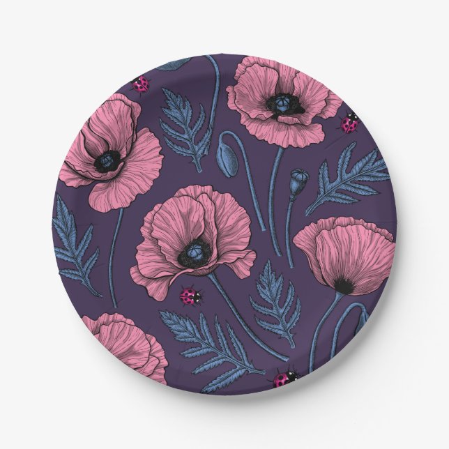 Plato De Papel Espías rosadas en violeta oscuro (Anverso)