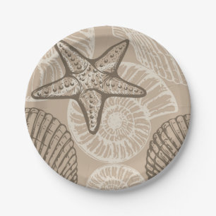 Plato De Papel Espinosa de mariscos y conchas en beige