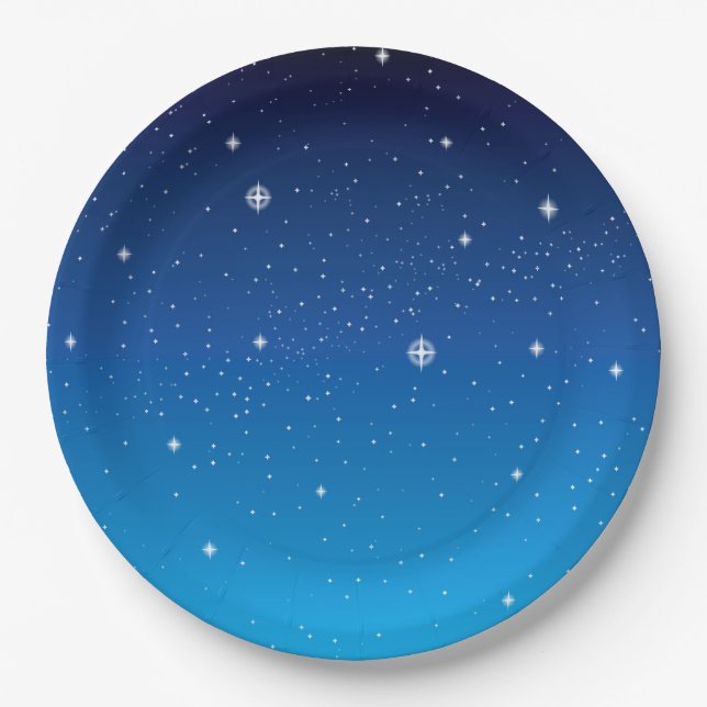 Plato De Papel Espinoso cielo estrellado azul (Anverso)