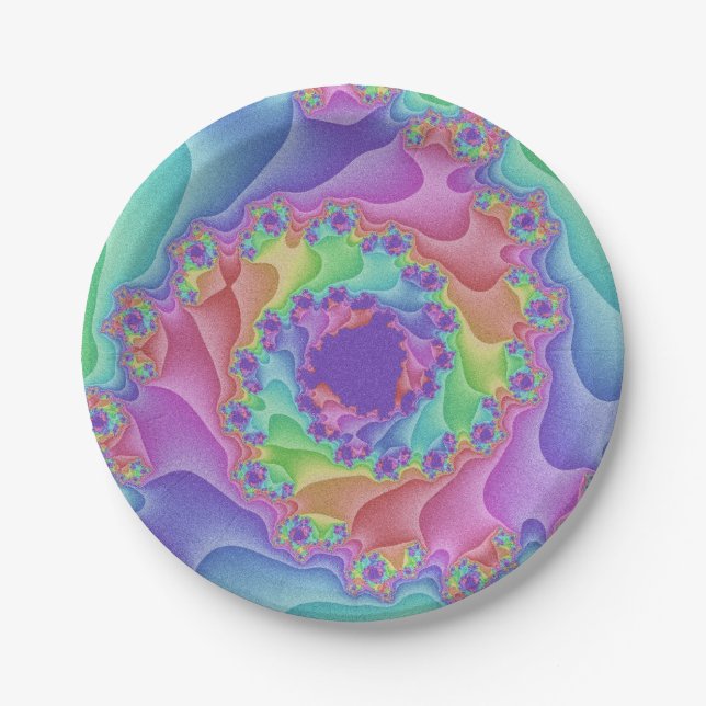 Plato De Papel Espiral arcoiris pastel (Anverso)