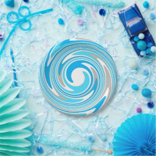 Plato De Papel Espiral azul y gris abstracto