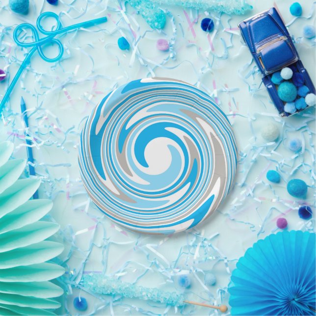 Plato De Papel Espiral azul y gris abstracto (Fiesta)