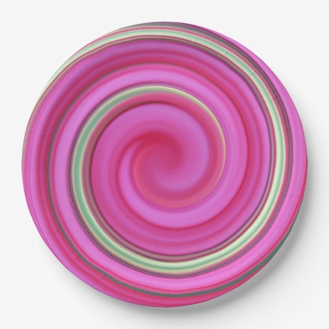Plato De Papel Espiral rosa y verde (Anverso)