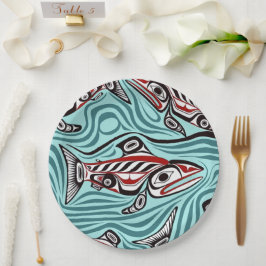 Plato De Papel Espíritu de arte Salmon Haida Pacífico Nativo del 