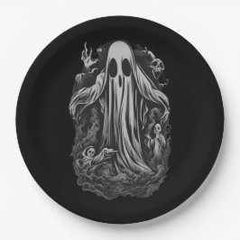 Plato De Papel Espíritu de Halloween 8, fantasma, asustado, miedo