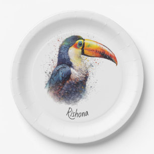 Plato De Papel Esplendor Tropical Toucan, personalizado