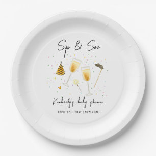 Plato De Papel Espolvorear Sip y ver Baby Shower de vidrio de cha
