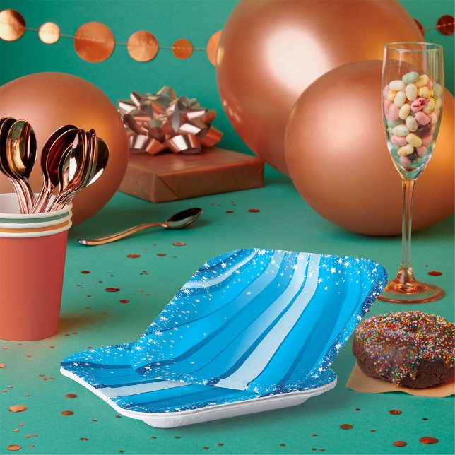 Plato De Papel Espuma de estrella azul con brillantes rayos de lu (Subido por el creador)