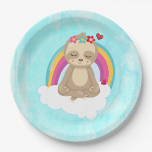 Plato De Papel Espuma meditando en una nube arcoiris