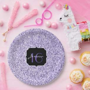 Plato De Papel Espuma ultravioleta purpurina púrpura dulce 16