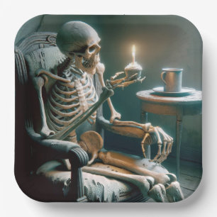 Plato De Papel Esqueleto de cumpleaños de Halloween