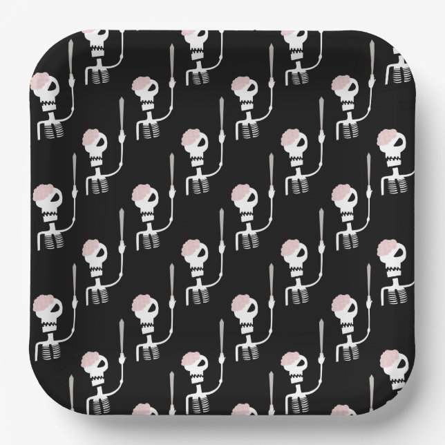Plato De Papel Esqueleto de Halloween con espada (Anverso)