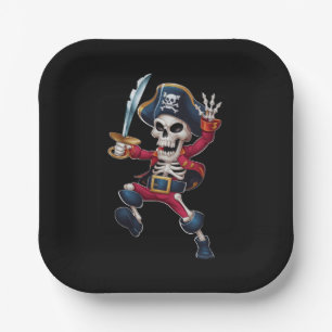 Plato De Papel Esqueleto de pirata con Dabbing Halloween niños Jo