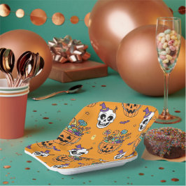 Plato De Papel Esqueleto Divertido Y Dulces Para Halloween