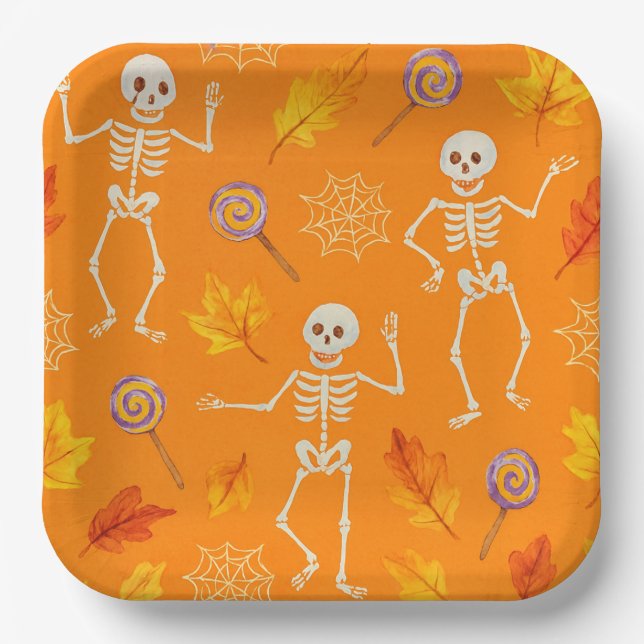 Plato De Papel Esqueletos bailarines, de Natasha Us (Anverso)