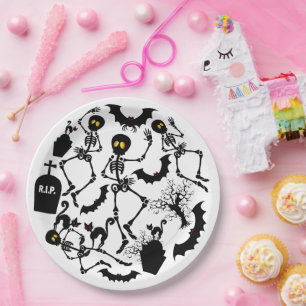 Plato De Papel Esqueletos de Halloween Danza macabra