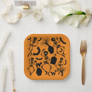 Plato De Papel Esqueletos de Halloween Danza macabra