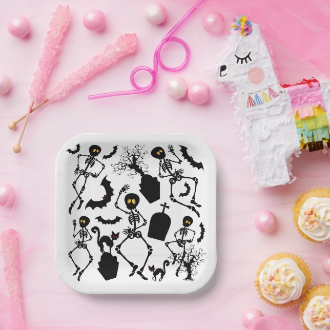 Plato De Papel Esqueletos de Halloween Danza macabra (Fiesta)