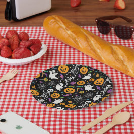 Plato De Papel Esqueletos Lindos y Espeluznantes para Halloween