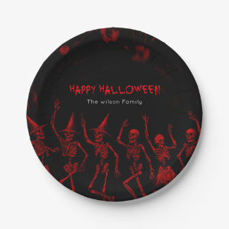 Plato De Papel Esqueletos rojos de Halloween
