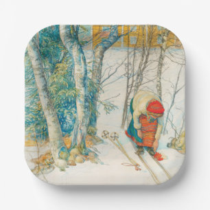 Plato De Papel Esquí de invierno por Carl Larsson